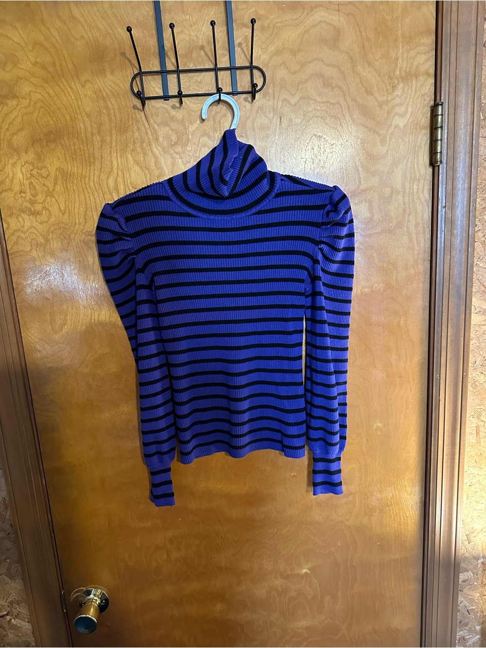 Fashion Nova Purple & Black Striped Turtleneck Long Sleeve Top